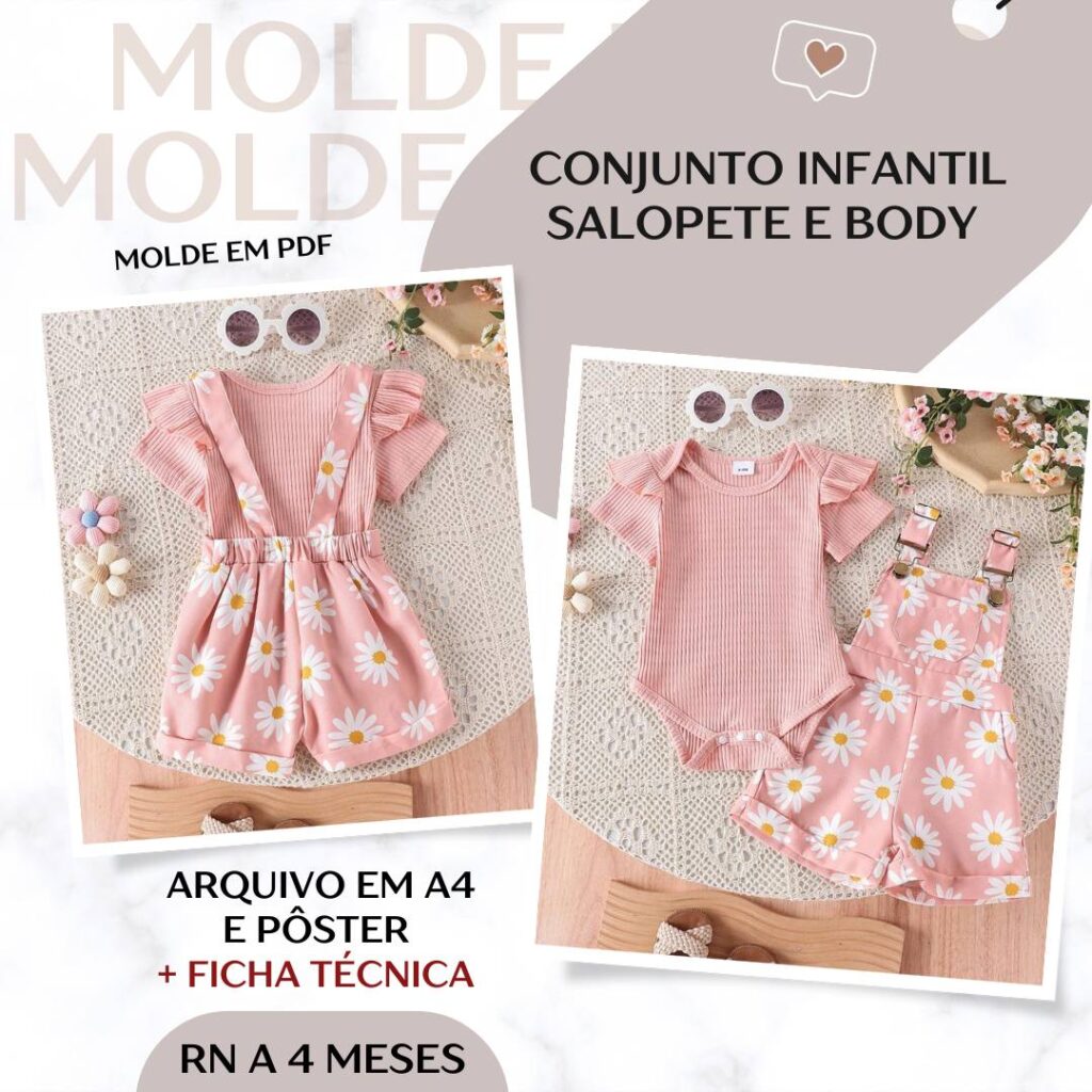 Conjunto Infantil - Salopete e Body - Molde em PDF