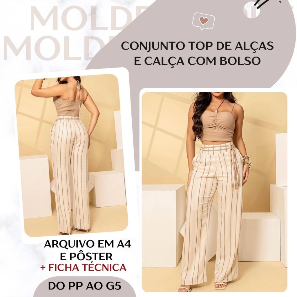 Conjunto Top de Alças e Calça com Bolso - Molde em PDF