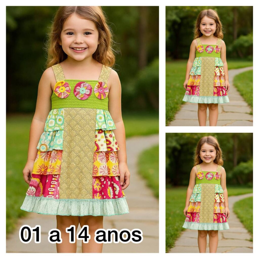 MOLDE EM PDF VESTIDO INFANTIL ARCO ÍRIS