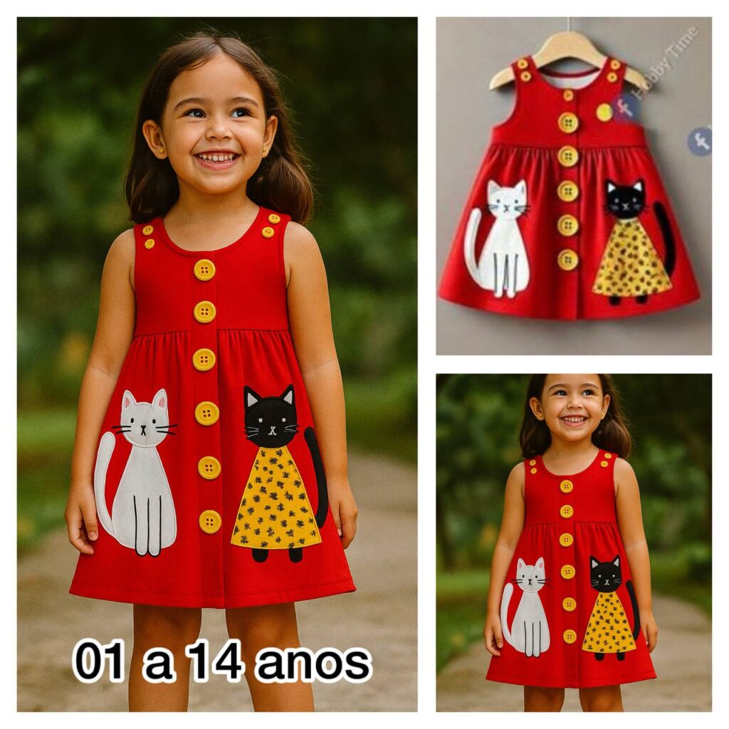 MOLDE EM PDF VESTIDO INFANTIL GATINHO