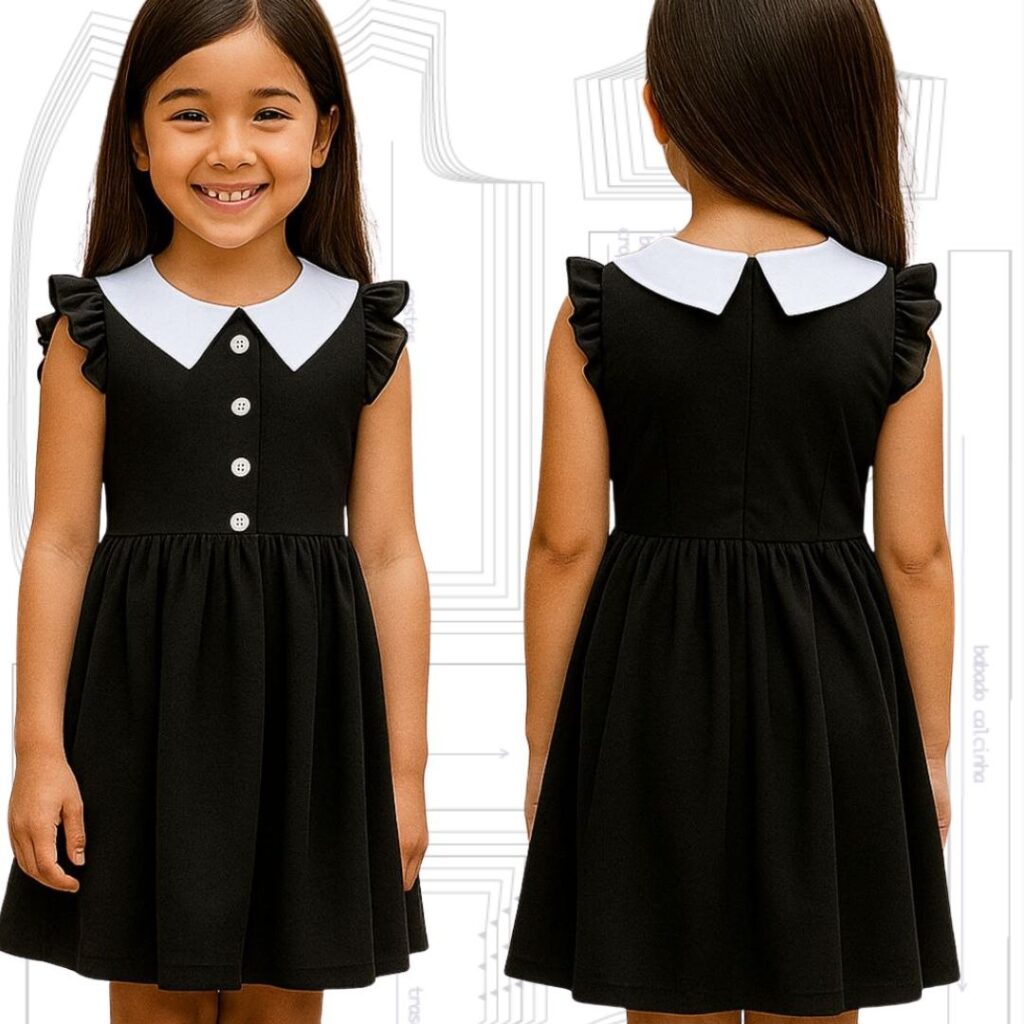 MOLDE EM PDF VESTIDO WANDINHA INFANTIL REF 4560 - GRADE 1 A 14 ANOS