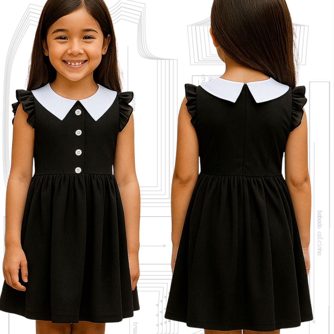 MOLDE EM PDF VESTIDO WANDINHA INFANTIL REF 4560 - GRADE 1 A 14 ANOS