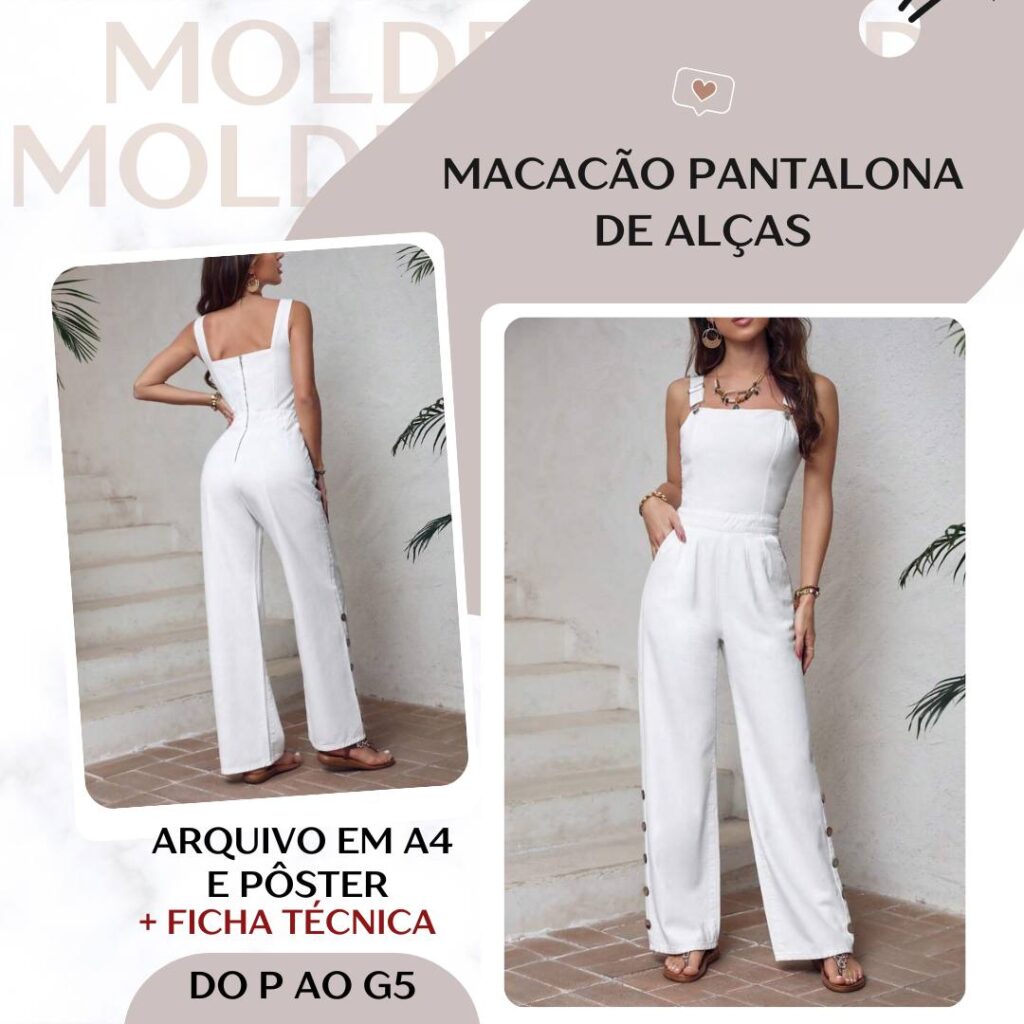 Macacão Pantalona de Alças - Molde em PDF