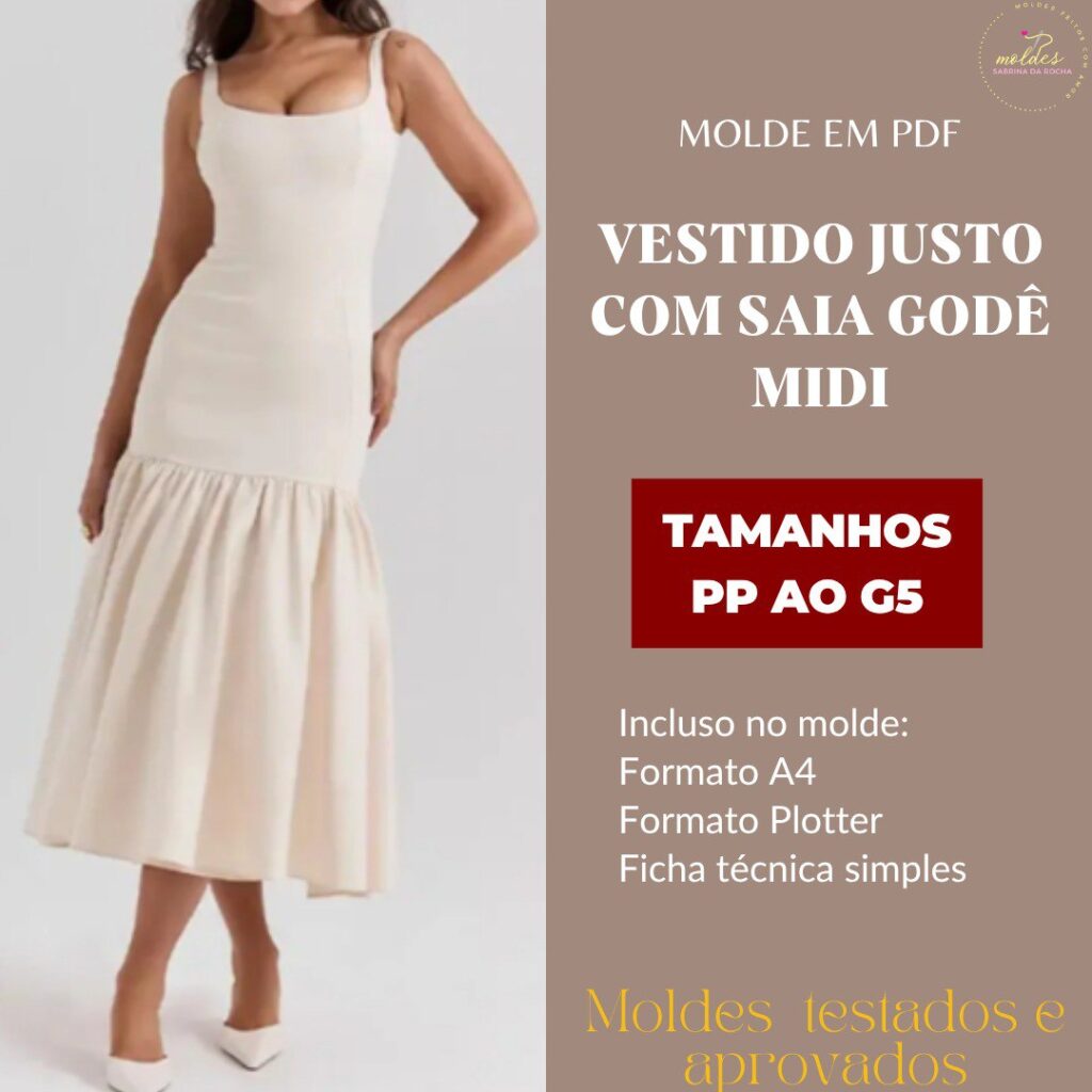 Molde Vestido Justo com Saia Godê Midi