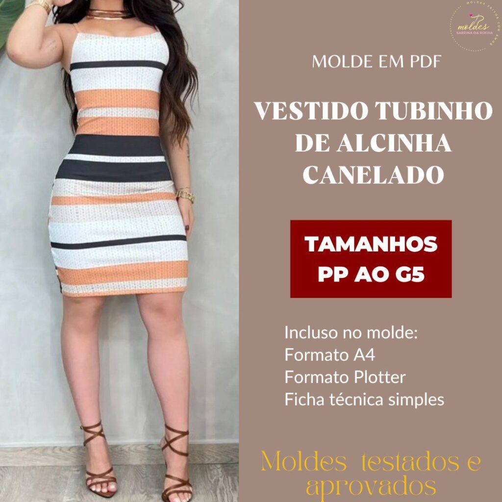 Molde Vestido Tubinho de Alcinha Canelado