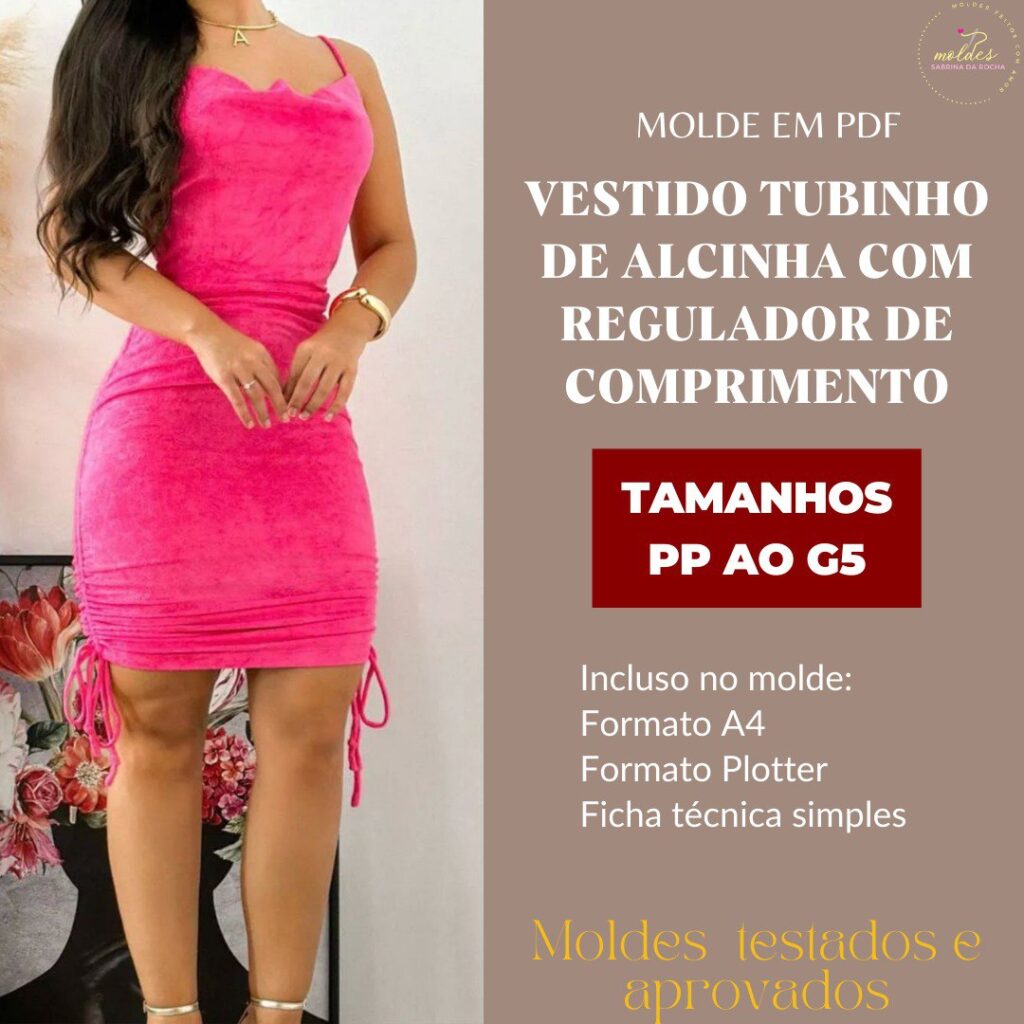 Molde Vestido Tubinho de Alcinha com Regulador de Comprimento