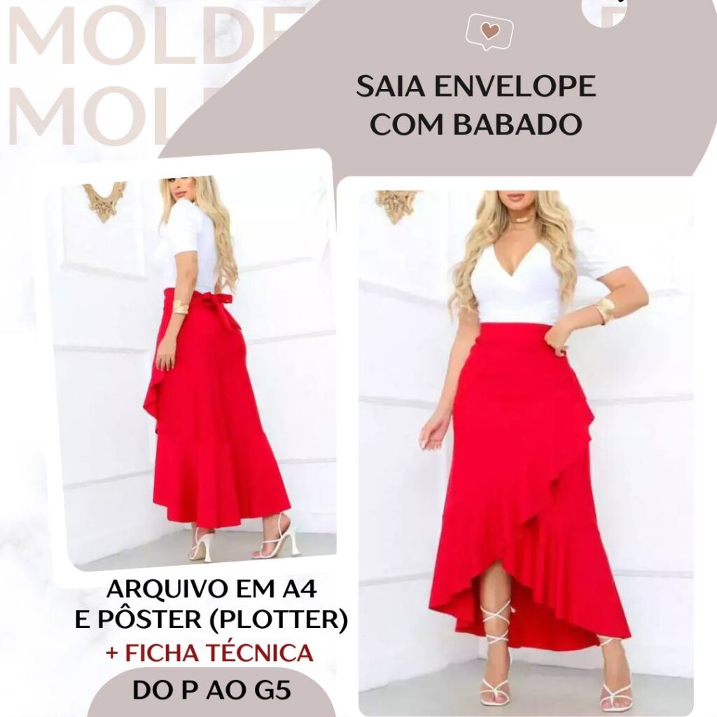 Saia Envelope com Babado - Molde em PDF