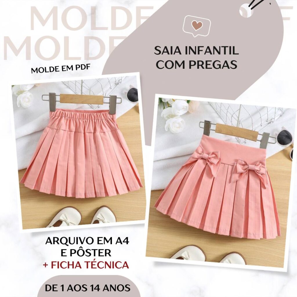 Saia Infantil com Pregas - Molde em PDF