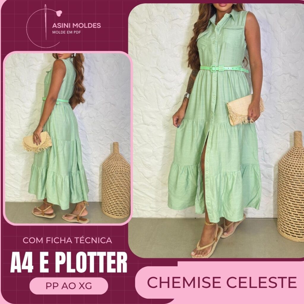 VESTIDO CHEMISE CELESTE - Molde em PDF