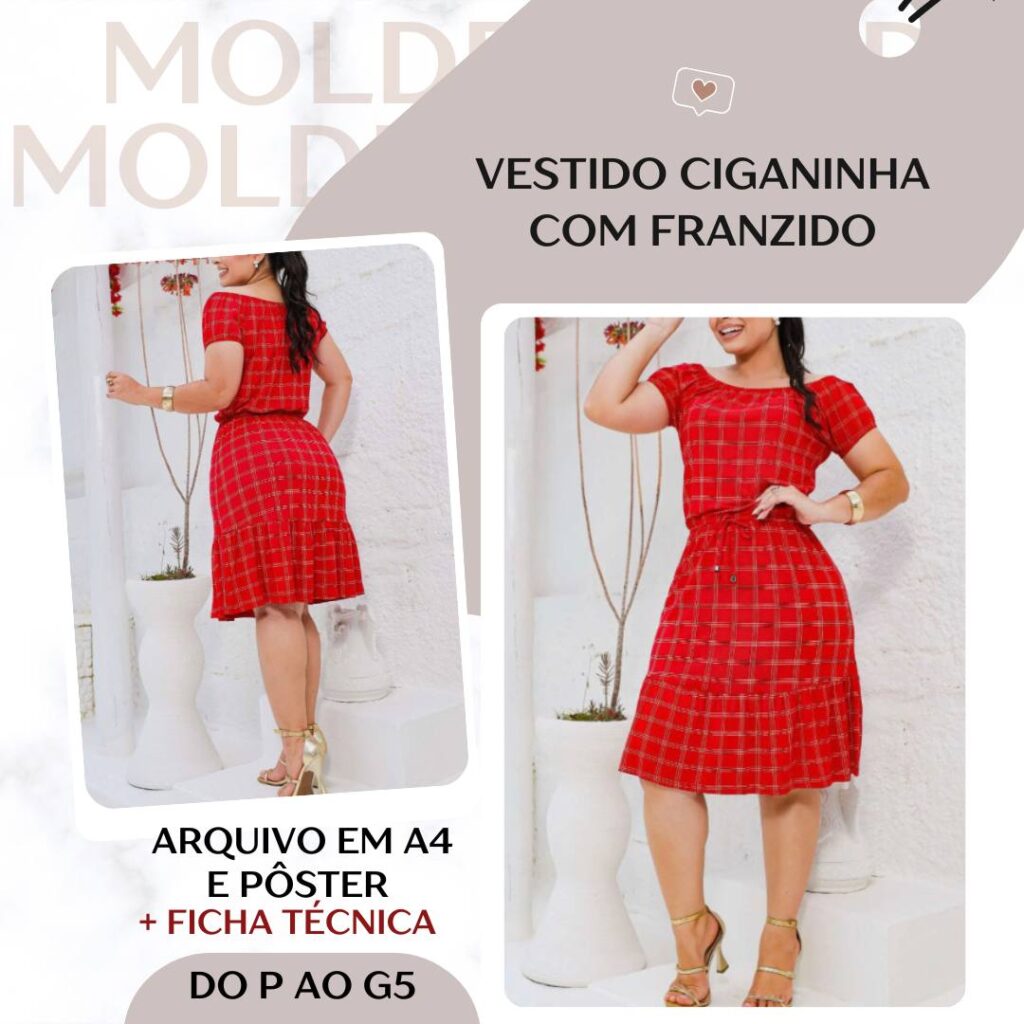 Vestido Ciganinha com Franzido - Molde em PDF