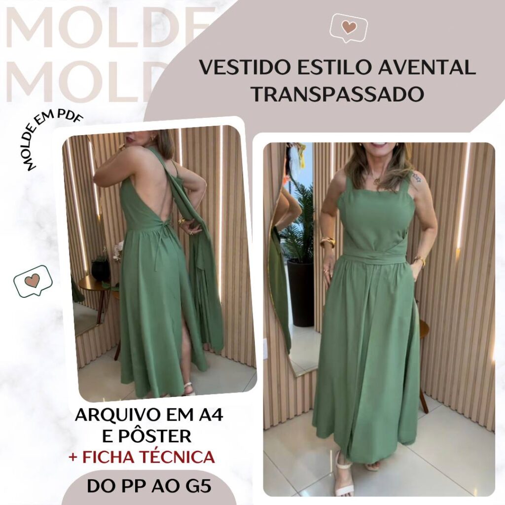 Vestido Estilo Avental Transpassado - Molde em PDF