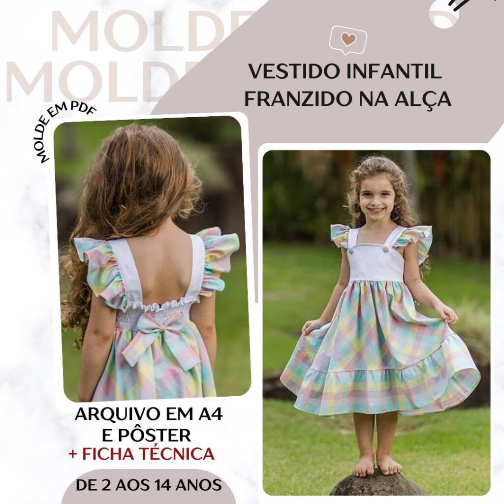 Vestido Infantil Franzido na Alça - Molde em PDF