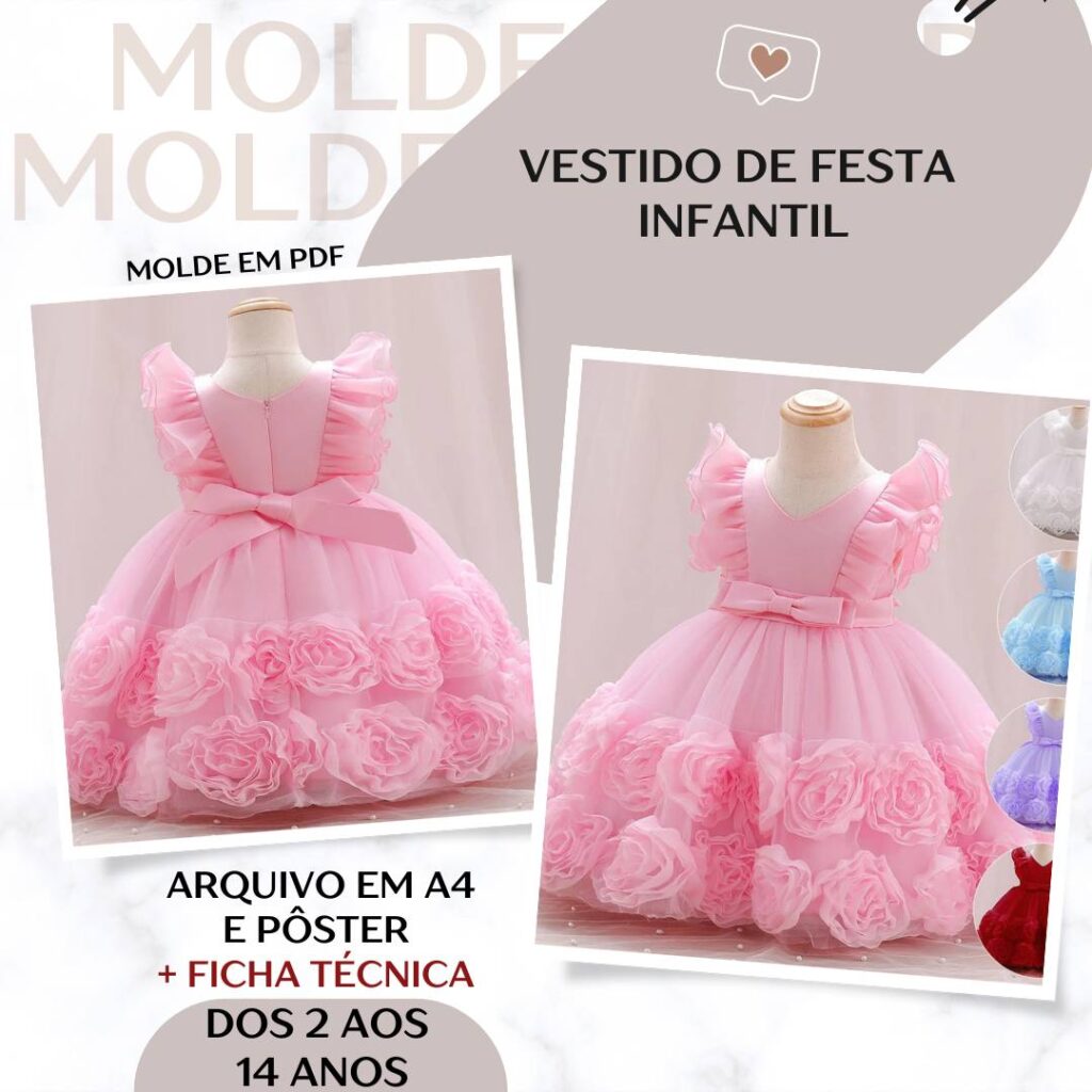 Vestido de Festa Infantil - Molde em PDF
