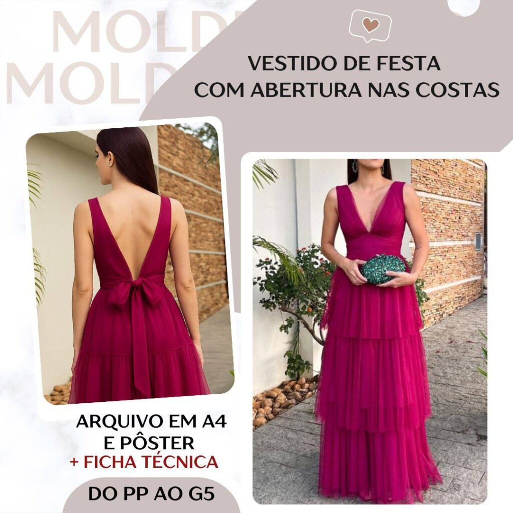 Vestido de Festa com Abertura nas Costas - Molde em PDF