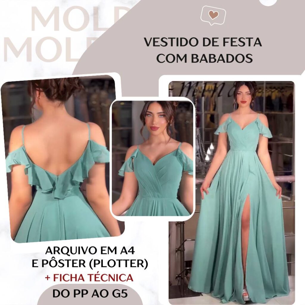 Vestido de Festa com Babados - Molde em PDF