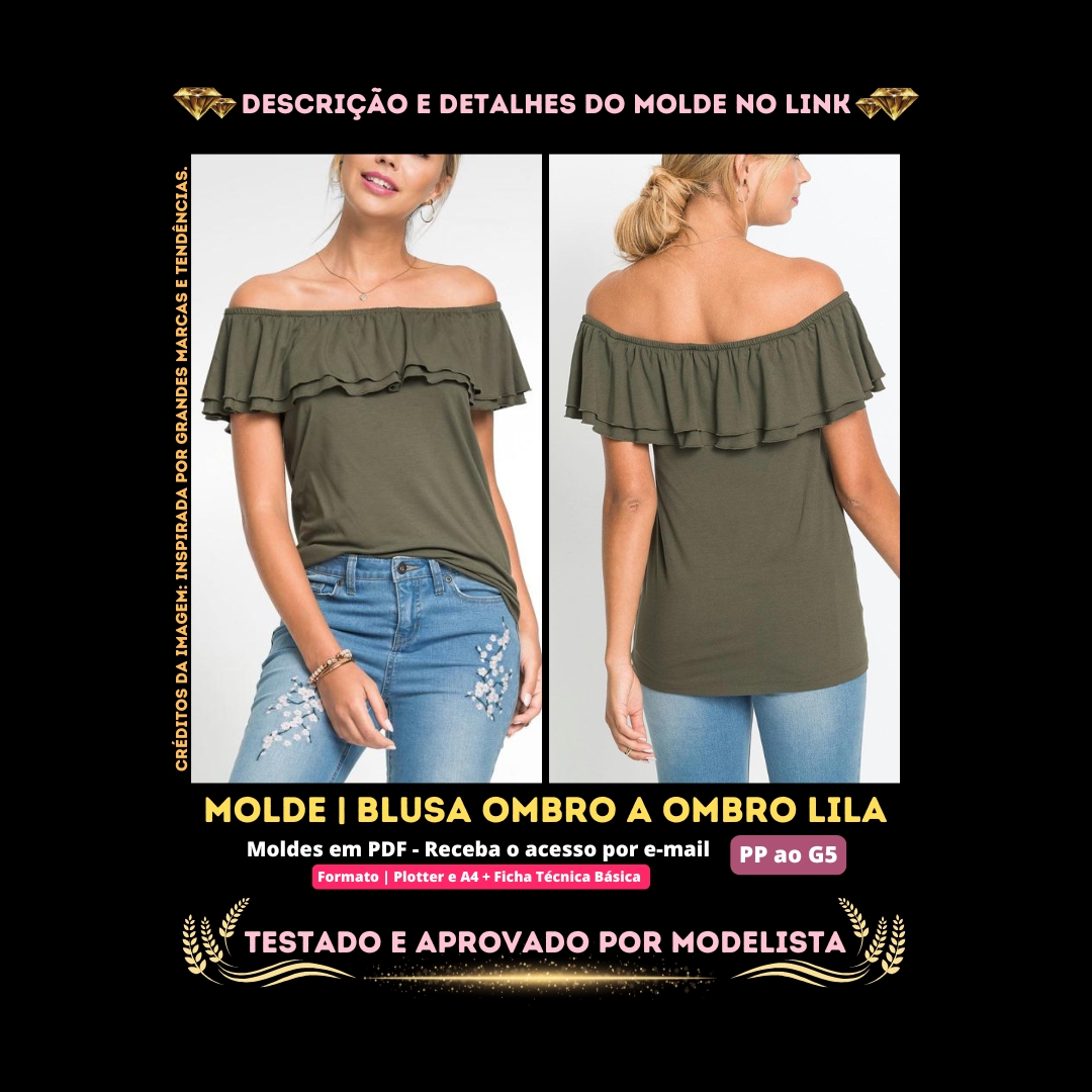 Molde em PDF - Blusa Ombro a Ombro Lila