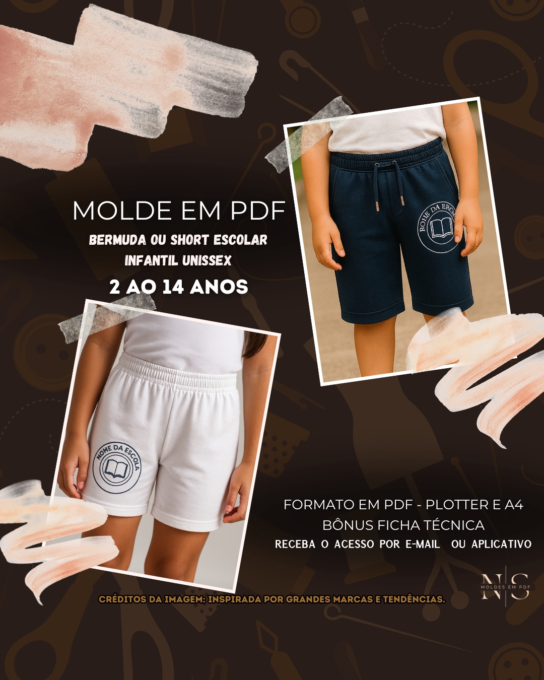 Molde em PDF - Bermuda ou Short Escolar Infantil Unissex [2 ao 14 anos]