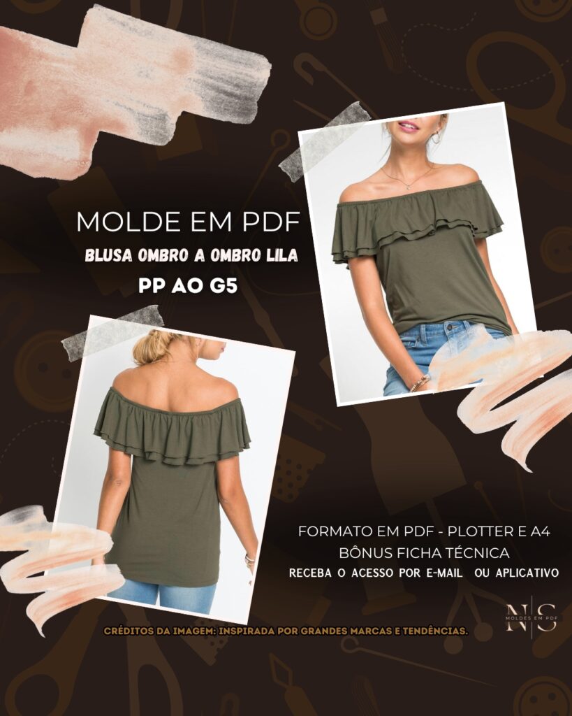 Molde em PDF - Blusa Ombro a Ombro Lila