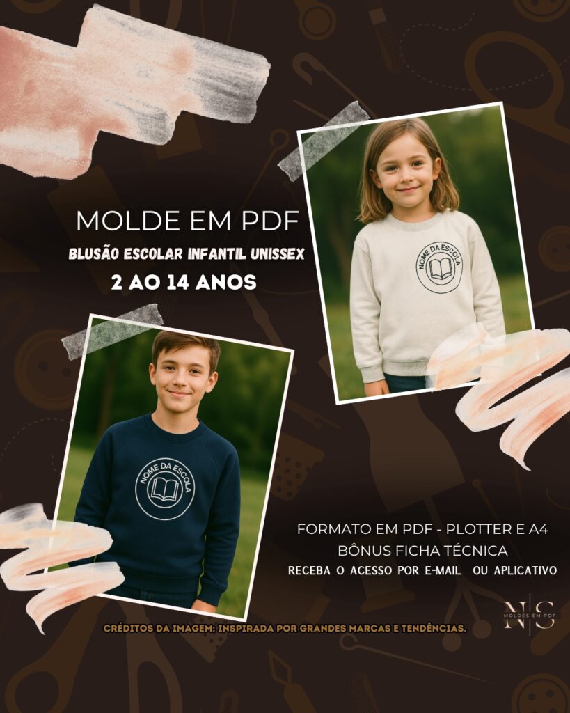 Molde em PDF - Blusão Escolar Infantil Unissex [2 ao 14 anos]