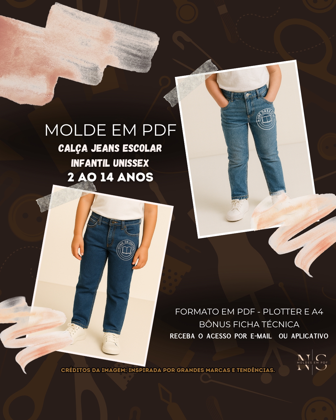 Molde em PDF - Calça Jeans Escolar Infantil Unissex