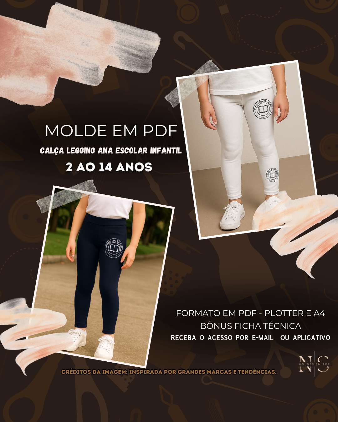 Molde em PDF - Calça Legging Ana Escolar Infantil [2 ao 14 anos]
