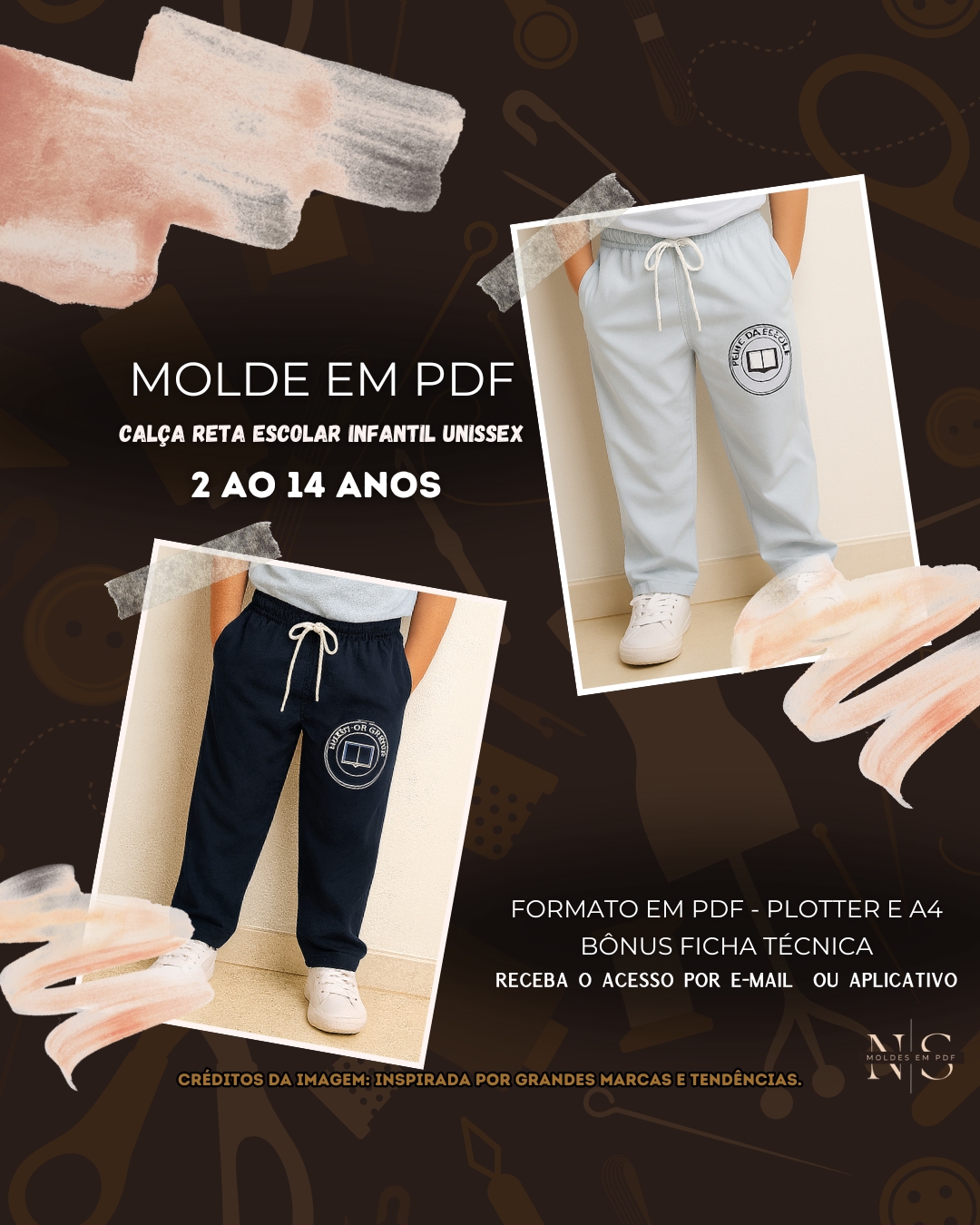 Molde em PDF - Calça Reta Escolar Infantil Unissex [2 ao 14 anos]