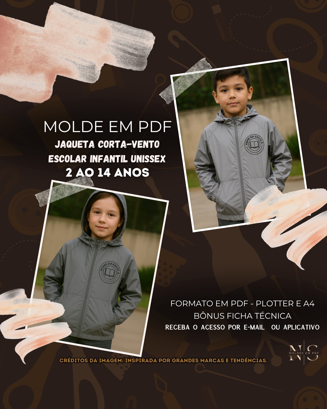 Molde em PDF - Jaqueta Corta-Vento Escolar Infantil Unissex