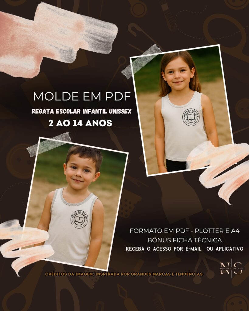 Molde em PDF - Regata Escolar Infantil Unissex [2 ao 14 anos]