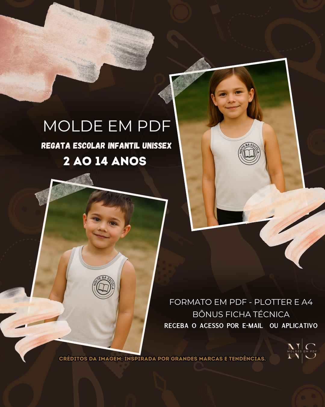 Molde em PDF - Regata Escolar Infantil Unissex [2 ao 14 anos]