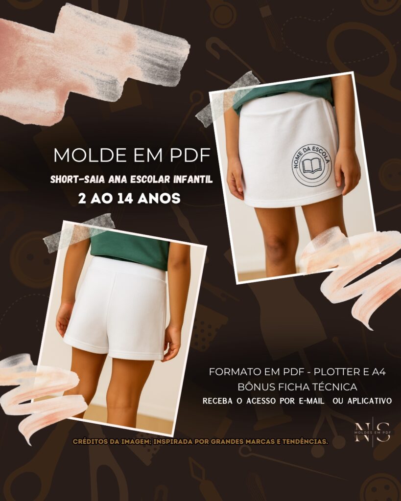 Molde em PDF - Short-Saia Ana Escolar Infantil
