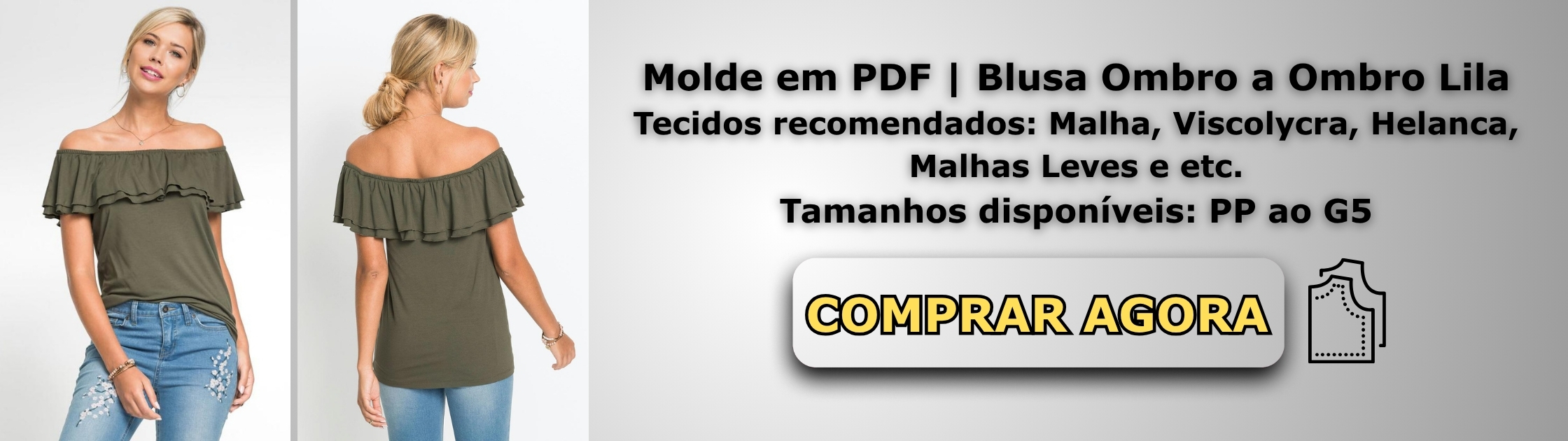 Molde em PDF Blusa Ombro a Ombro Lila Banner de Vendas