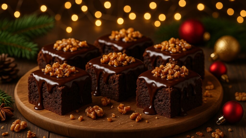 Brownie com Cobertura de Ganache e Nozes Caramelizadas