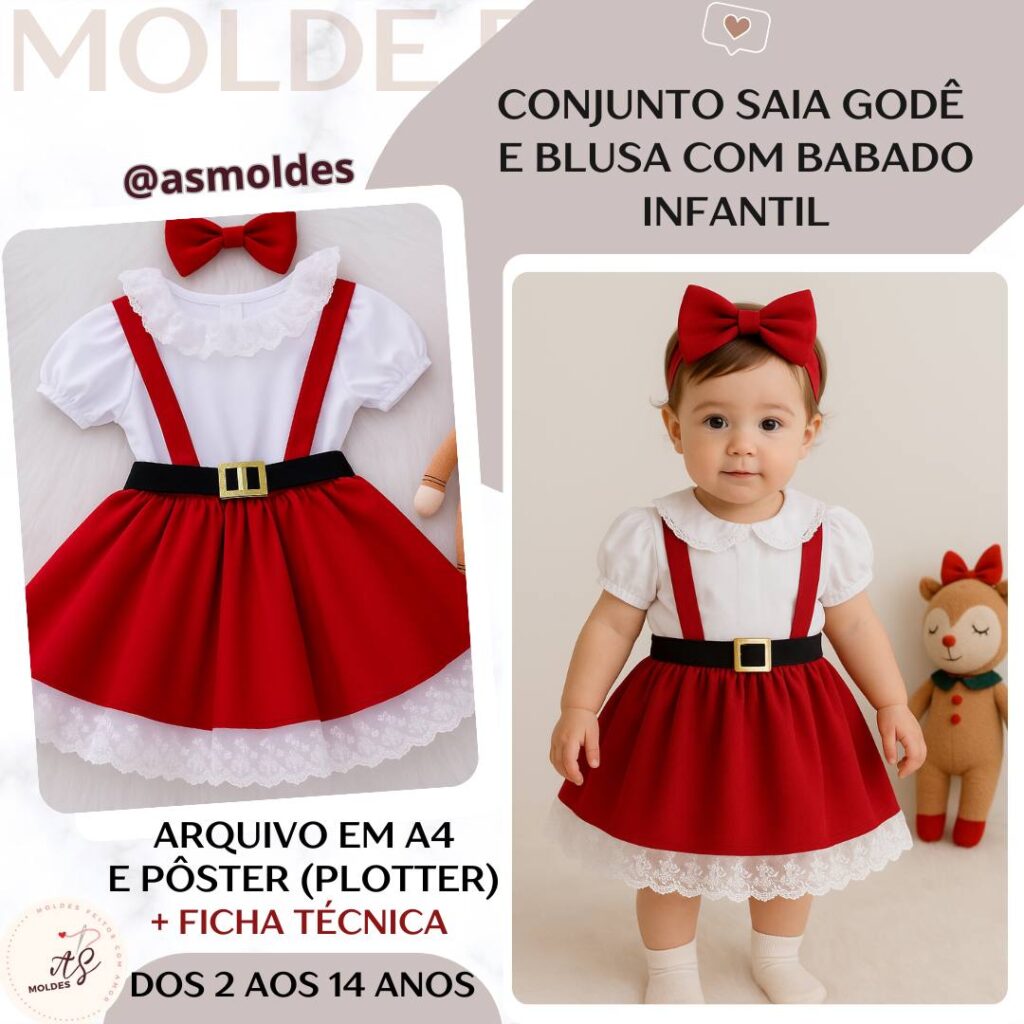 Conjunto Saia Godê e Blusa com Babado Infantil - Molde em PDF