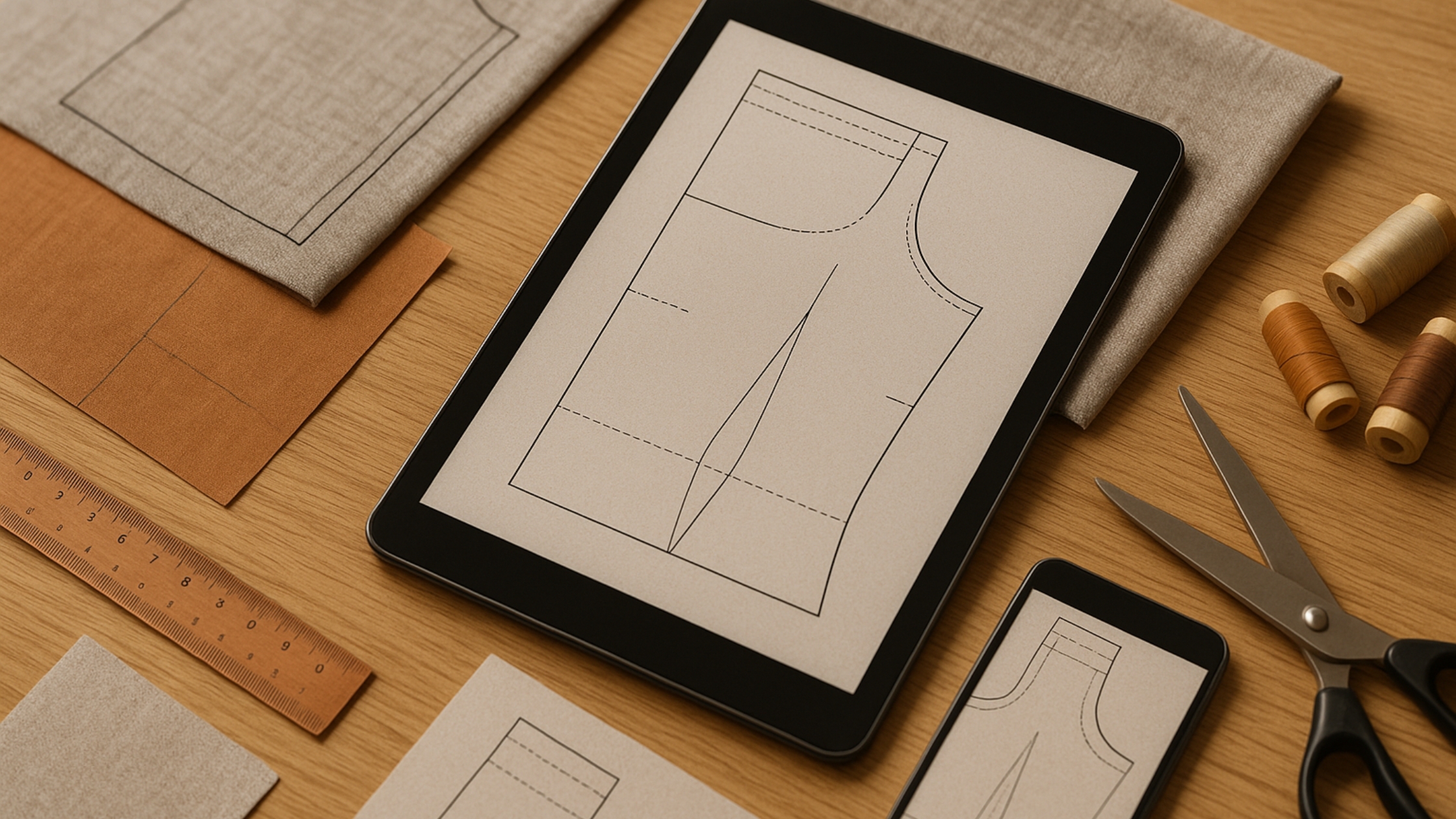 Consigo abrir moldes digitais no tablet para cortar direto no tecido