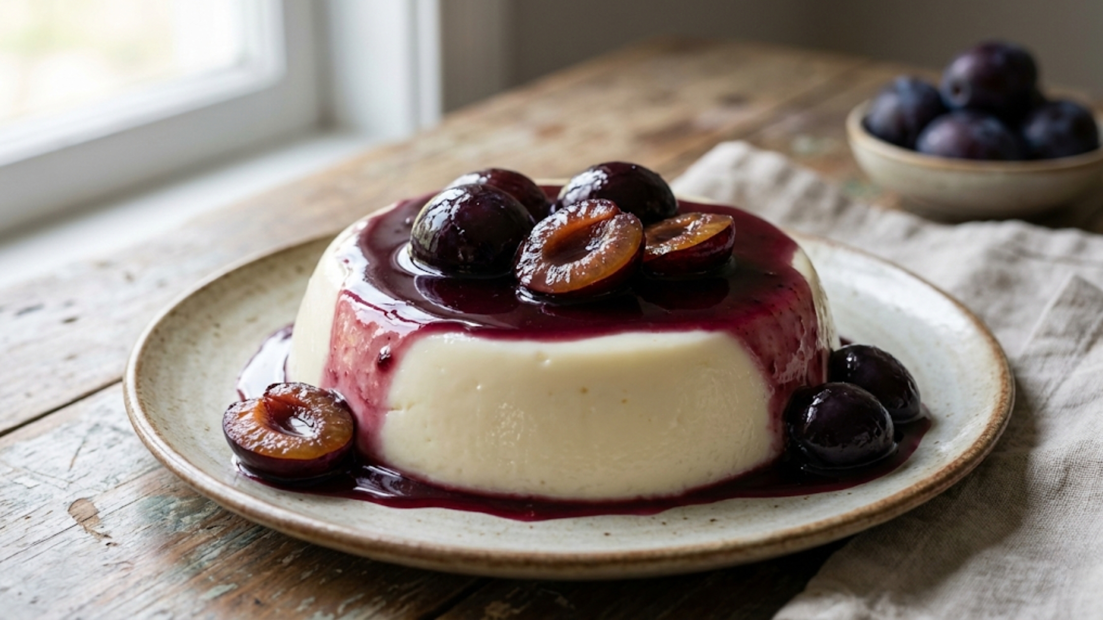 Manjar de Coco com Calda de Ameixa