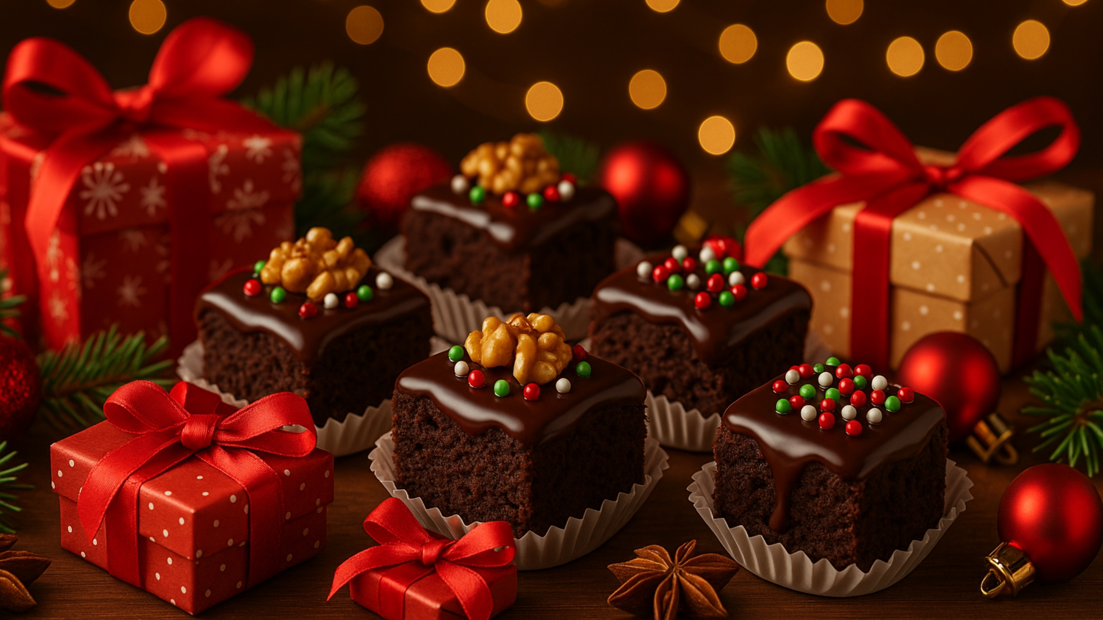 Mini Brownies com Cobertura de Ganache para Presentear