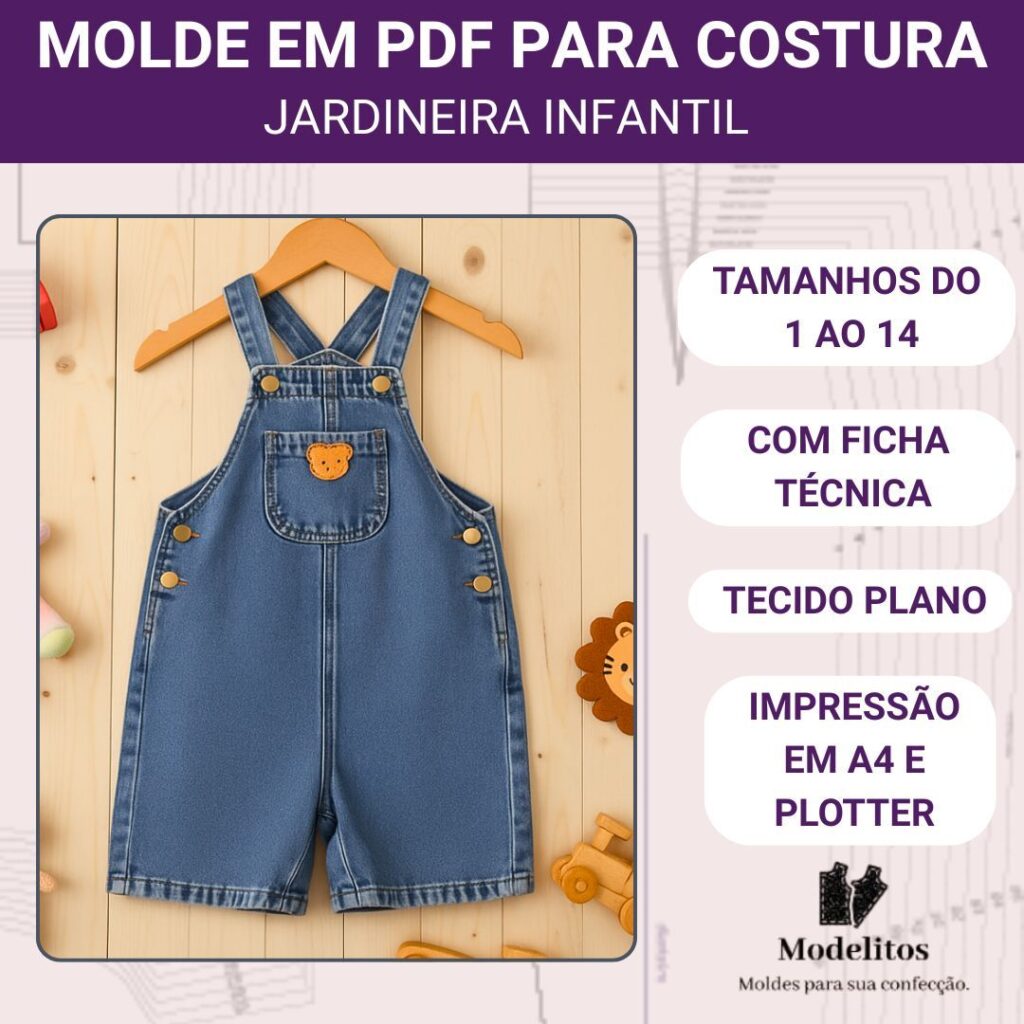 Molde em PDF Jardineira Infantil - 1 a 12 anos