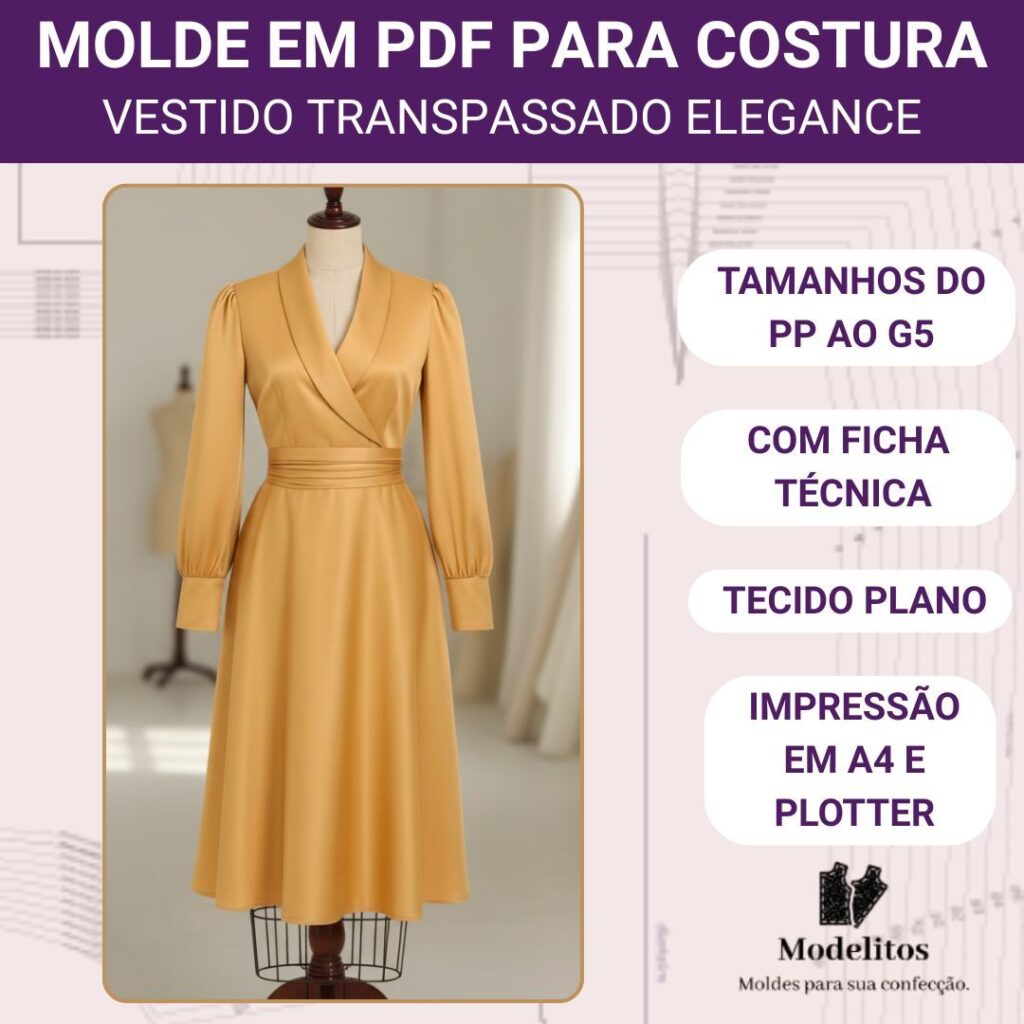 Molde em PDF Vestido Transpassado Elegance - PP ao G5