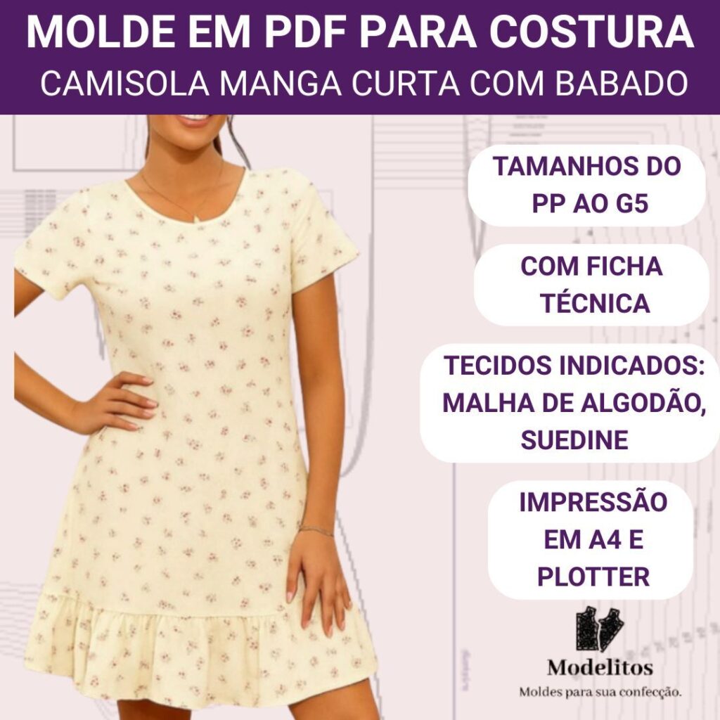 Molde em pdf camisola manga curta com babado - PP AO G5