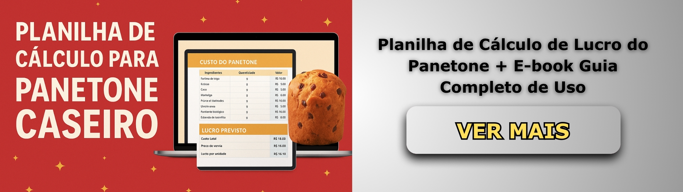 Planilha de Cálculo de Lucro do Panetone + E-book Guia Completo de Uso Banner de Vendas