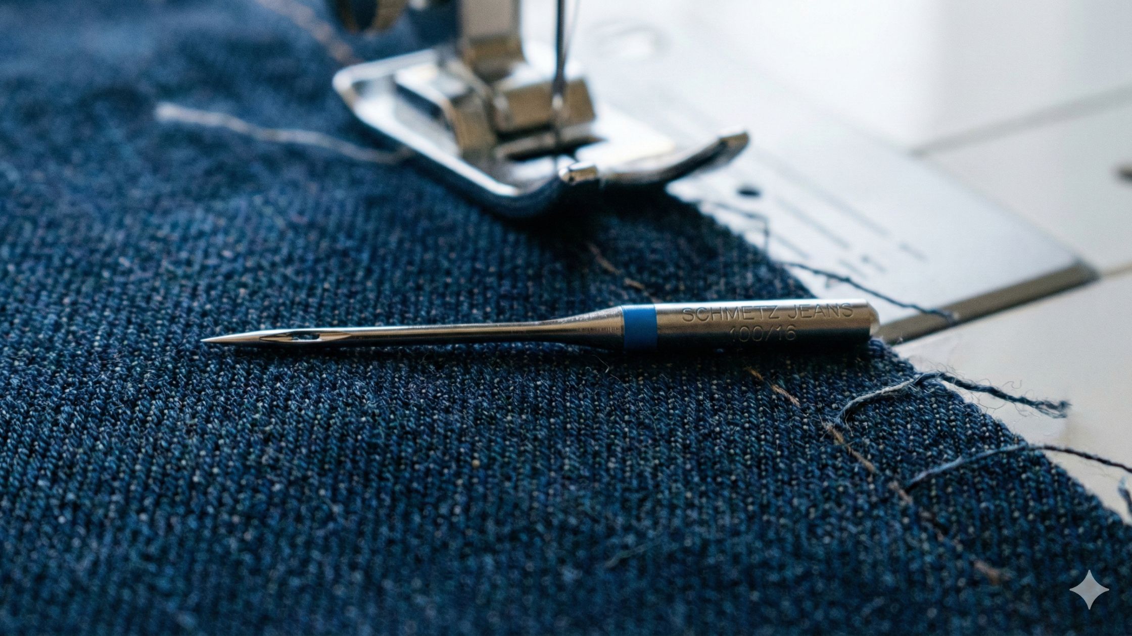 Tipos de agulha para máquina de costura com agulha jeans indicada para tecidos grossos