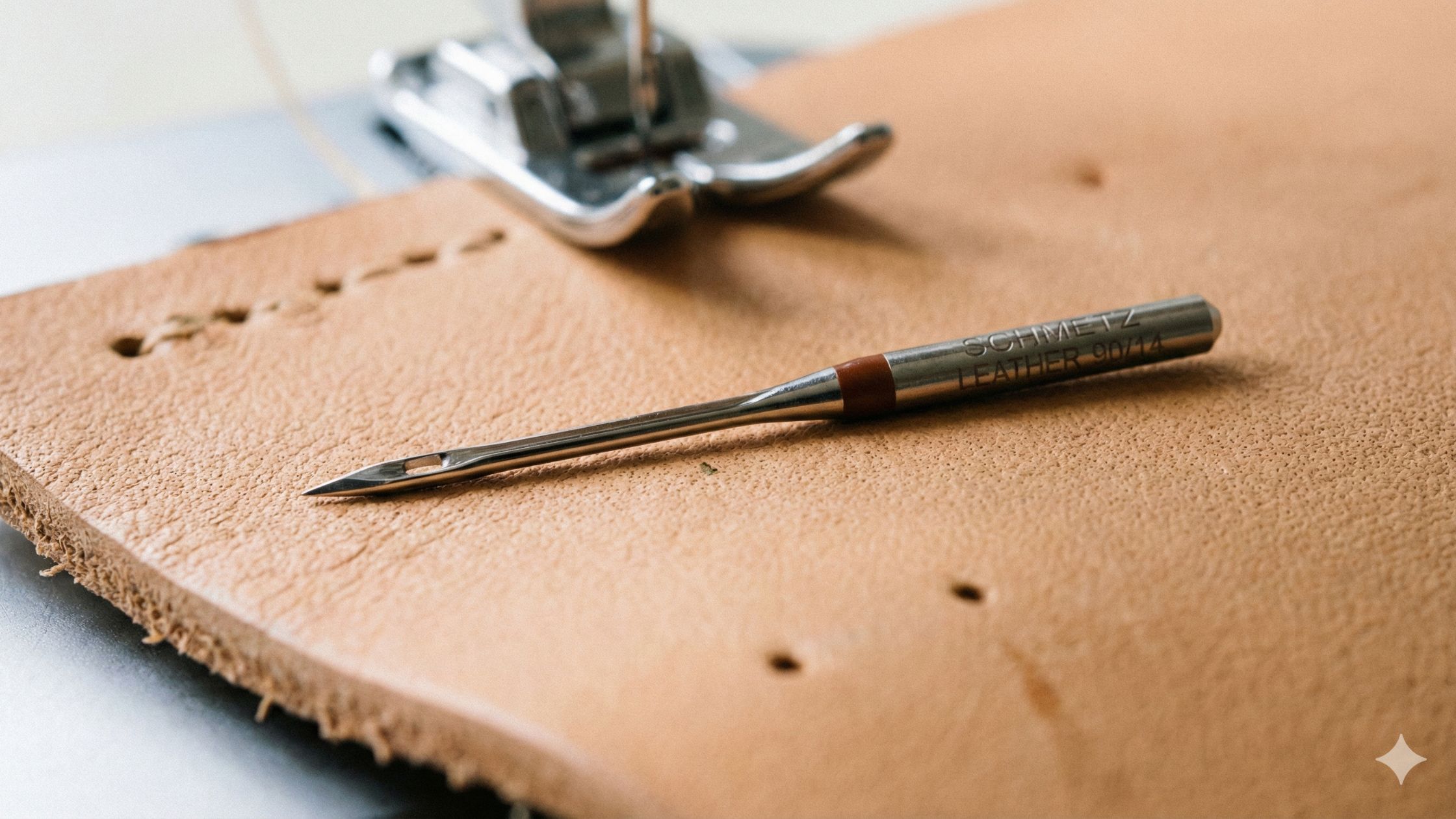 Tipos de agulha para máquina de costura com agulha para couro usada em materiais sintéticos e naturais