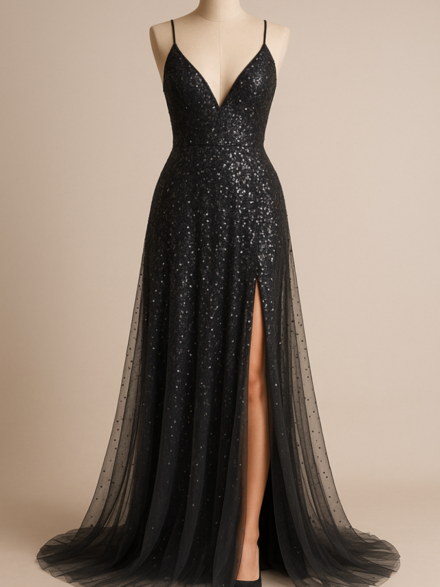 Vestido Longo Tule com Paetê e Fenda: Molde Grátis