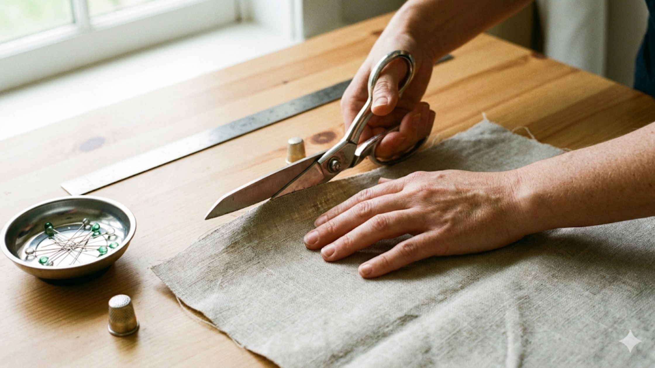 Melhores tecidos para iniciantes sendo cortados e costurados corretamente