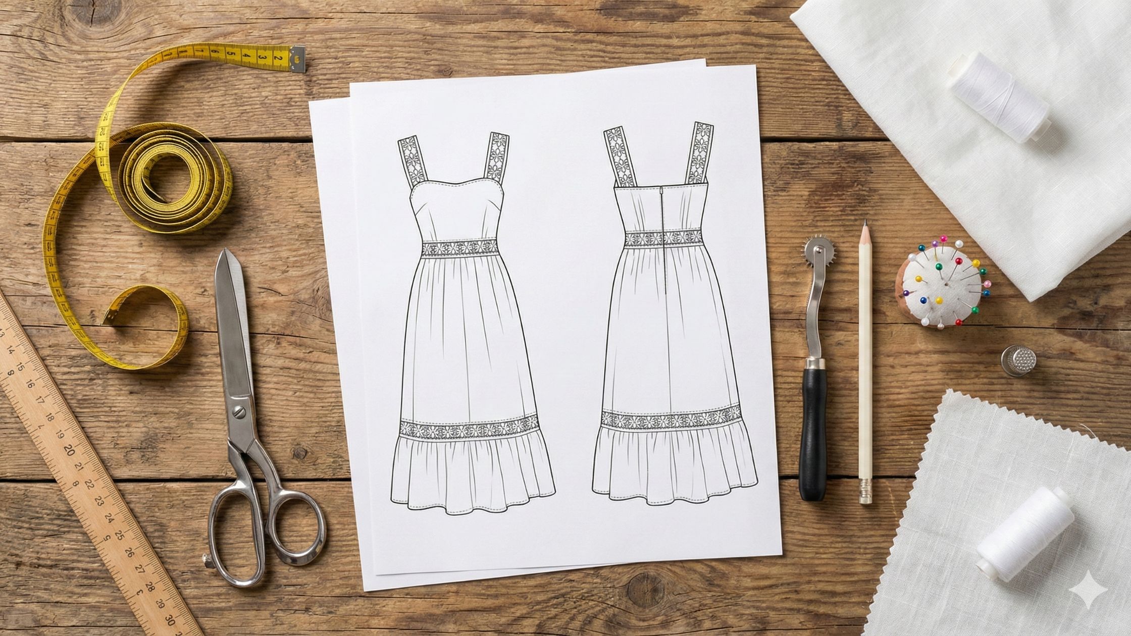 Molde em PDF Vestido Ibania com arquivos A4 e plotter para costura