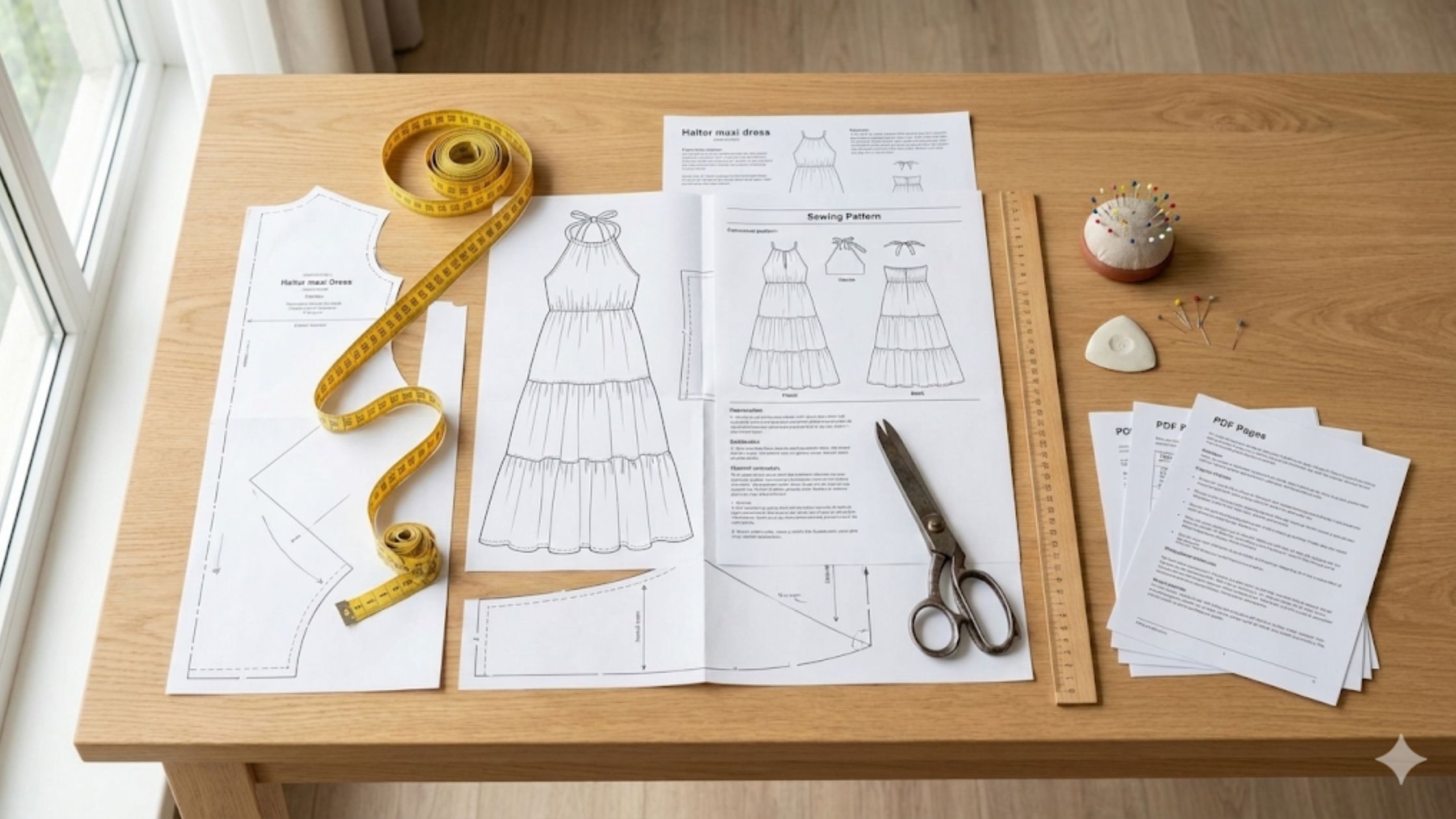 Molde em PDF Vestido Irene com arquivos A4 e plotter prontos para imprimir