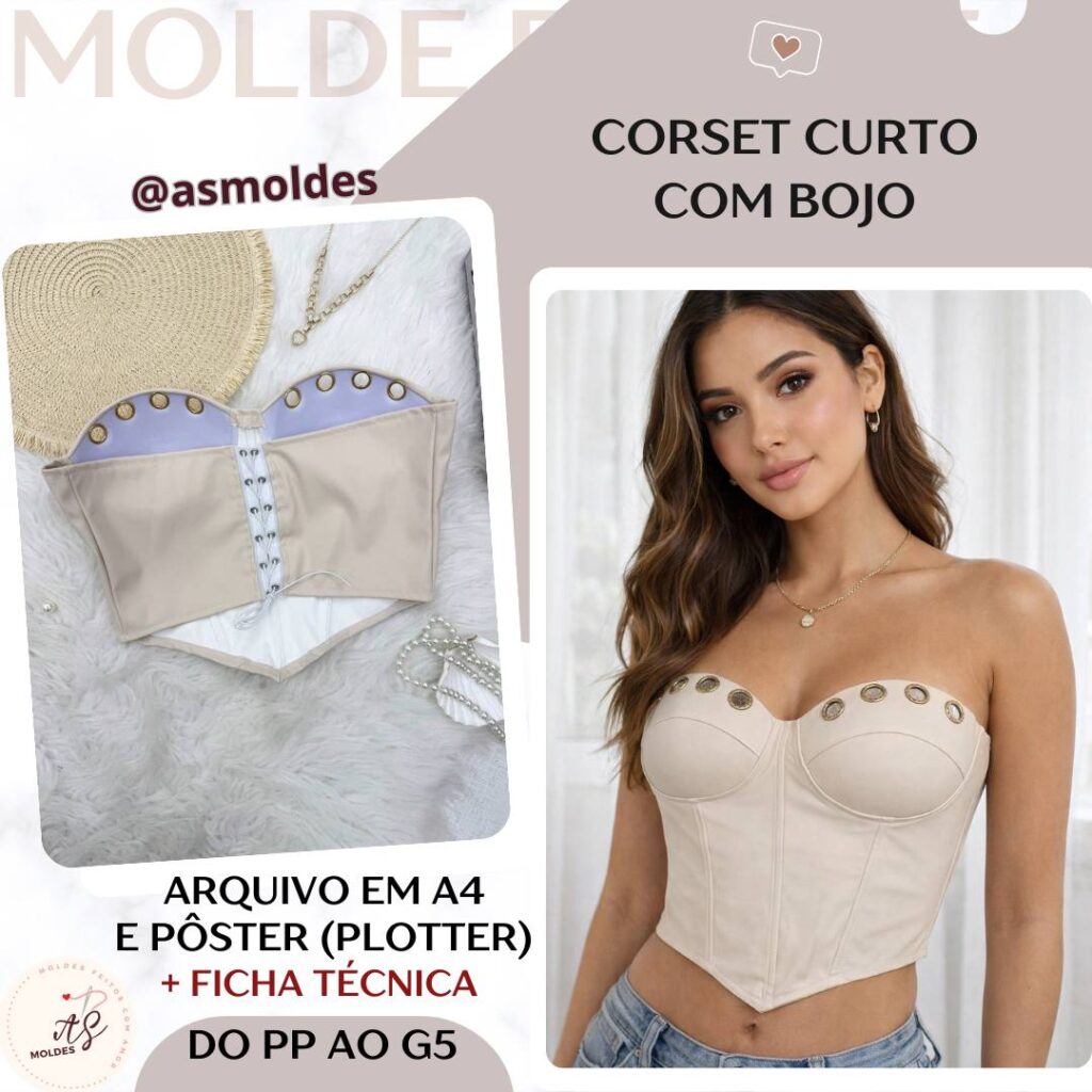 Corset curto com bojo - Molde em PDF