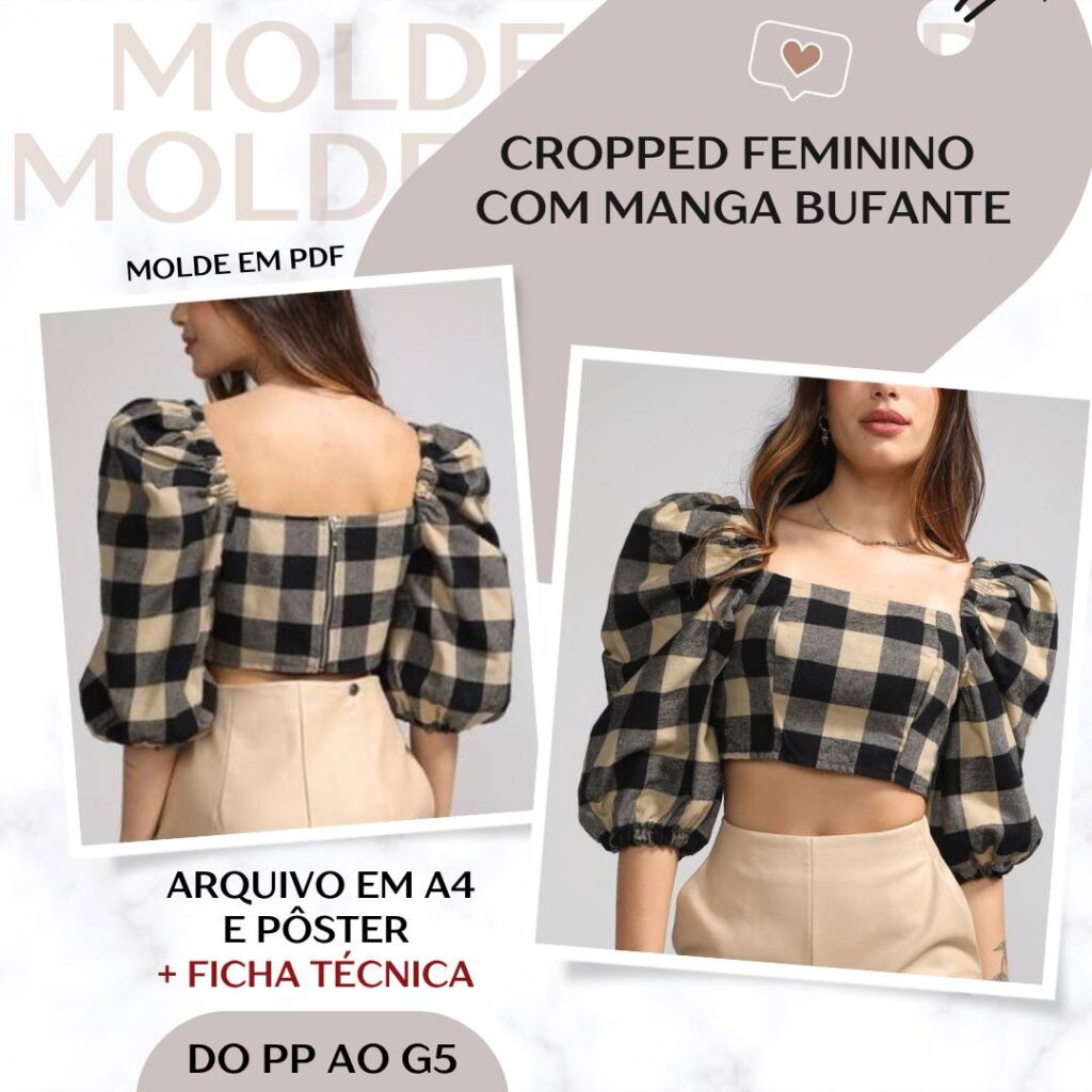 Cropped Feminino com Manga Bufante - Molde em PDF