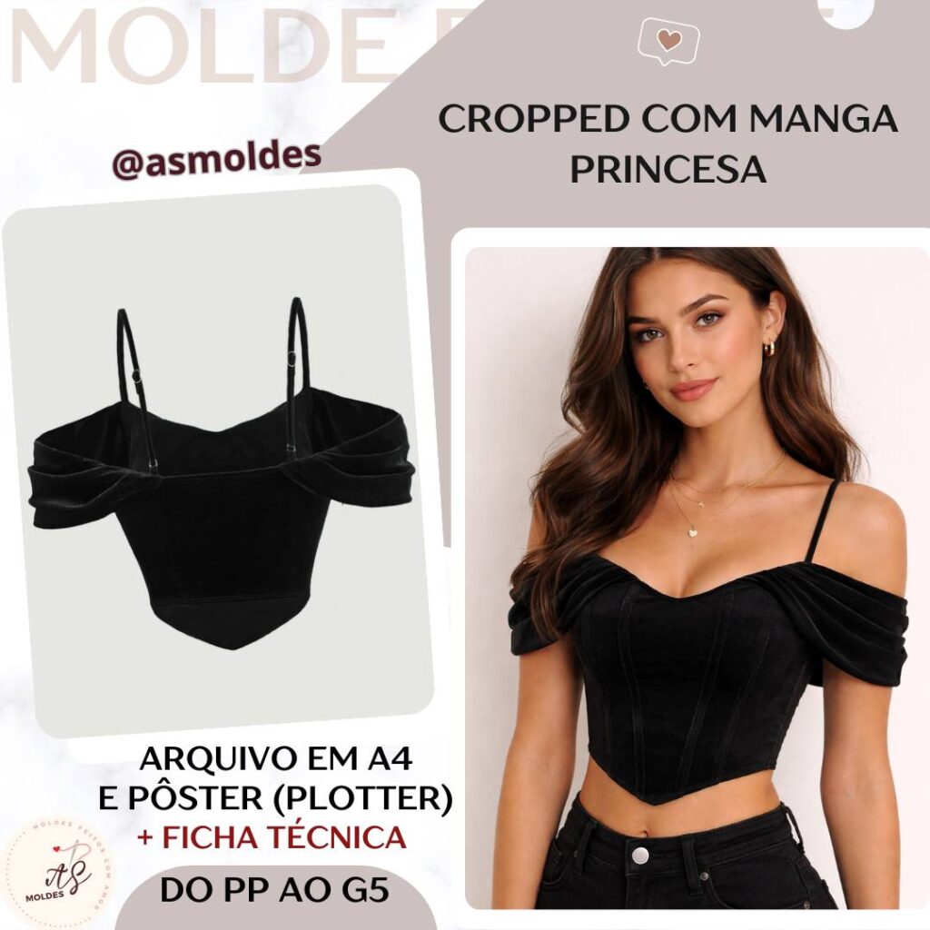 Cropped com manga princesa - Molde em PDF