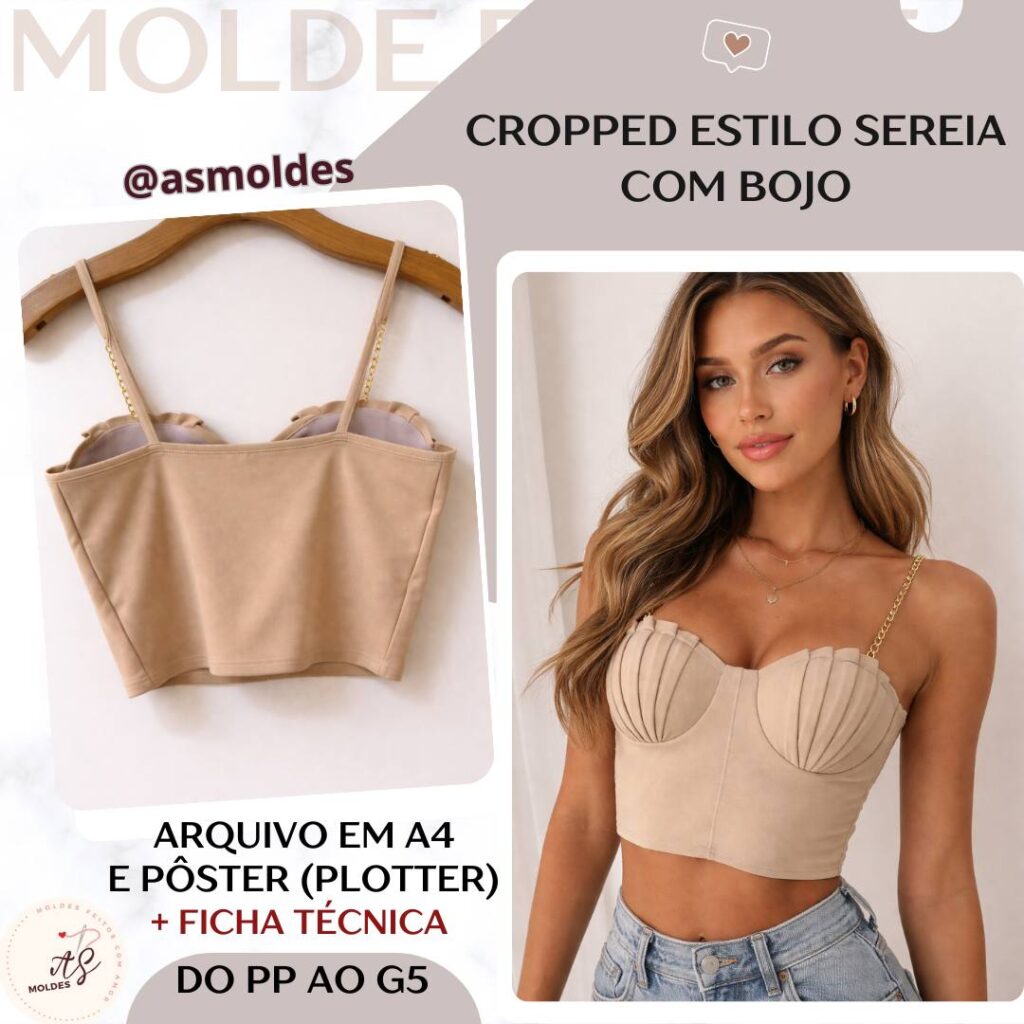Cropped estilo sereia com bojo - Molde em PDF